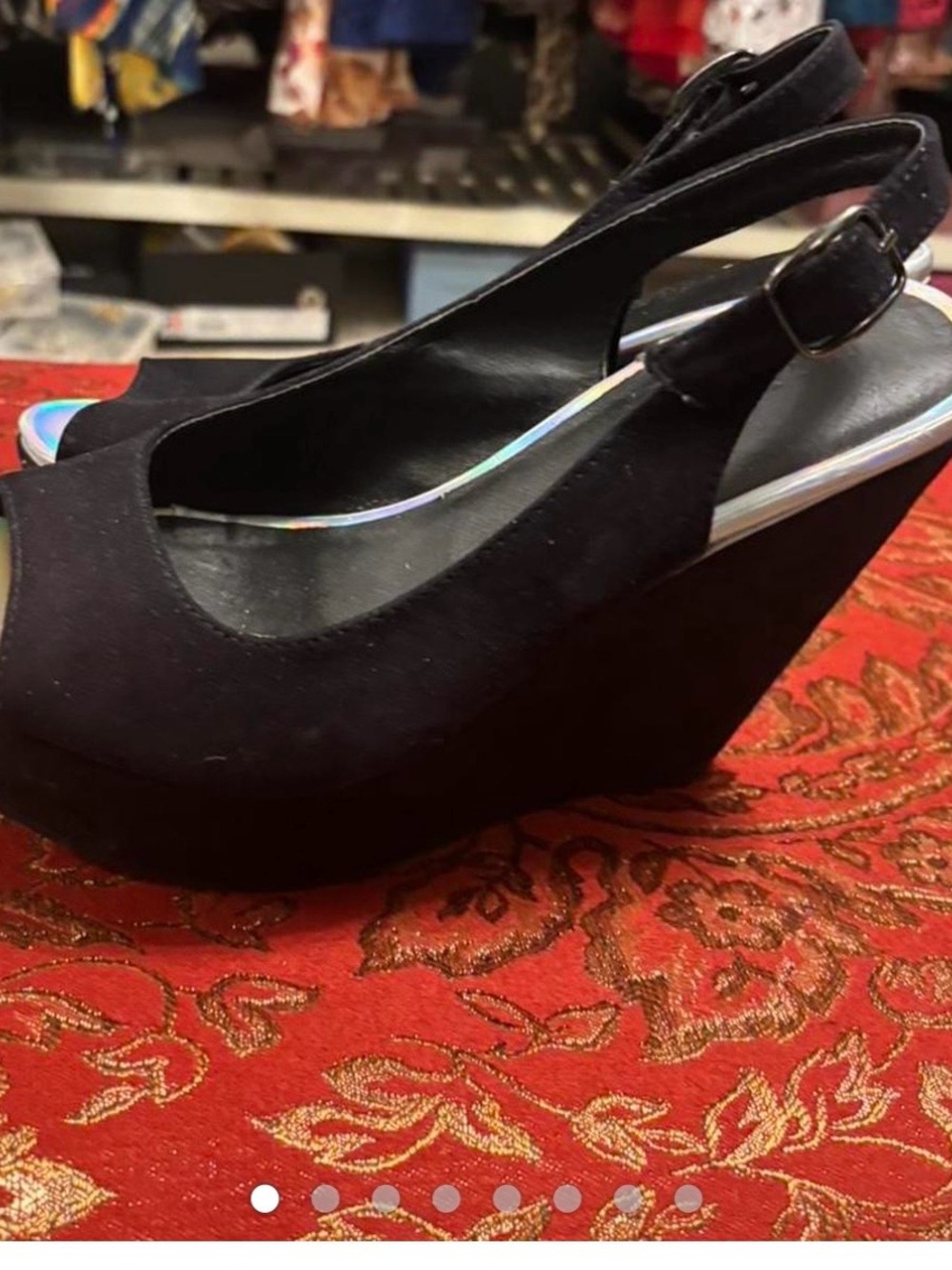 Black Wedge Slingback Heels - Women